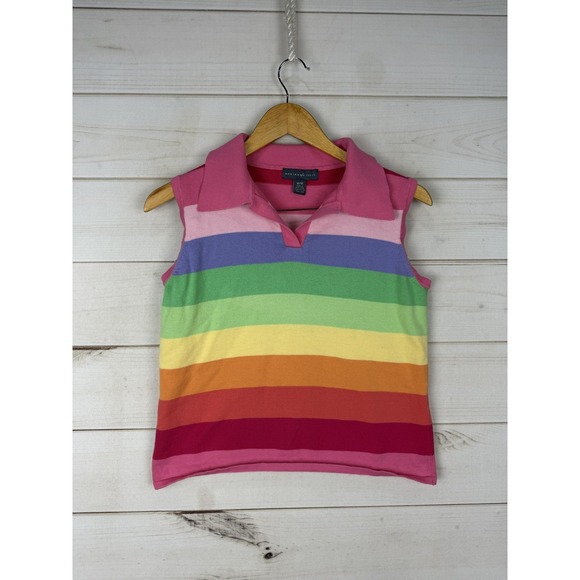Northern Isles Tops - Vintage Northern Isles Shirt Womens Medium Rainbow Stripe Sleeveless Polo 90s